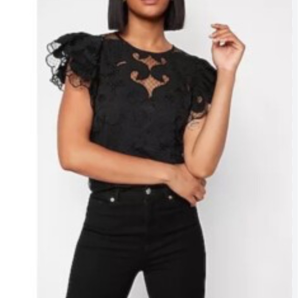 Elegant Black Lace Ruffle Top